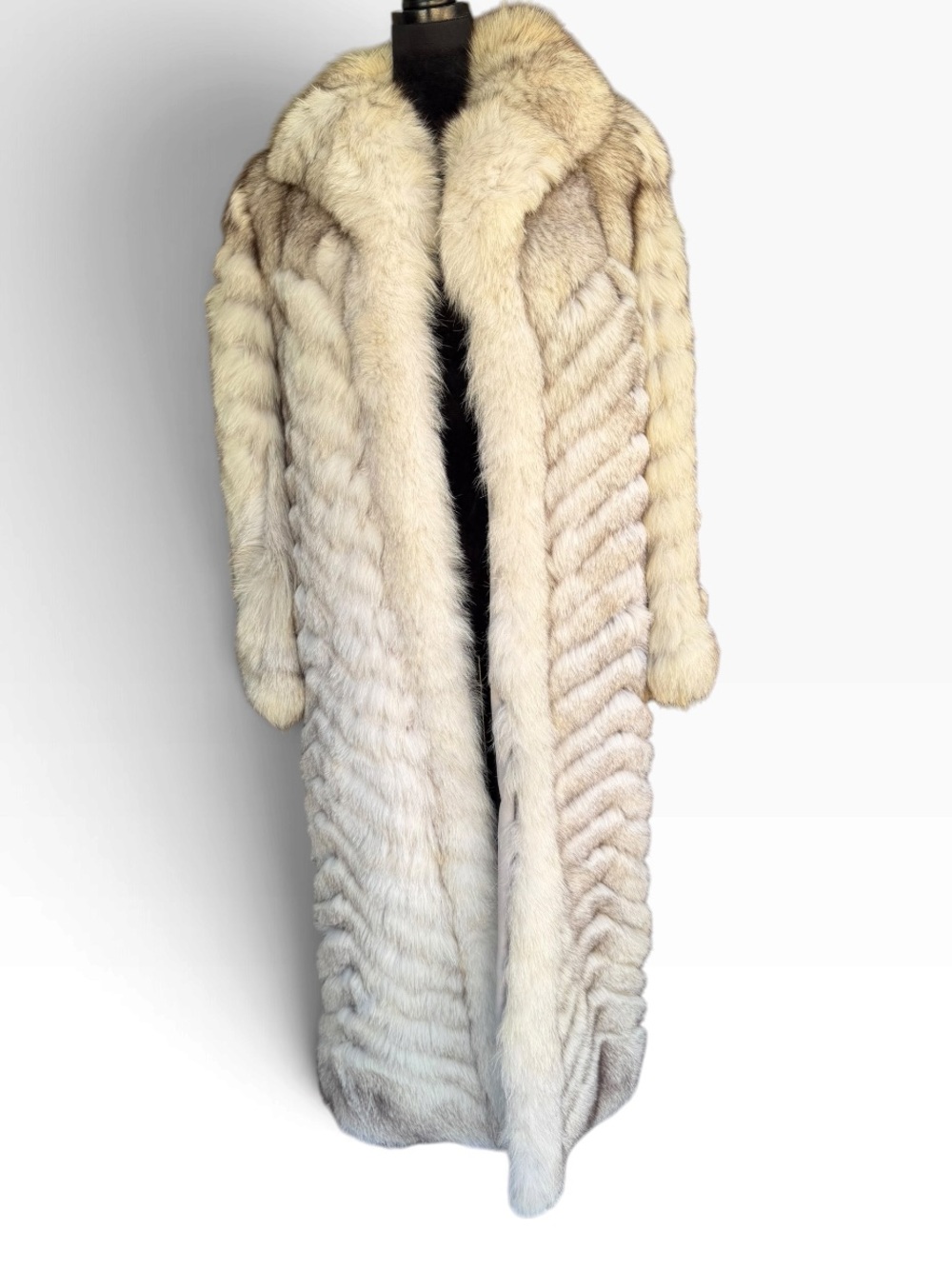 Vintage Morris Kaye & Sons Genuine Fur Full Length Coat Ivory Silver